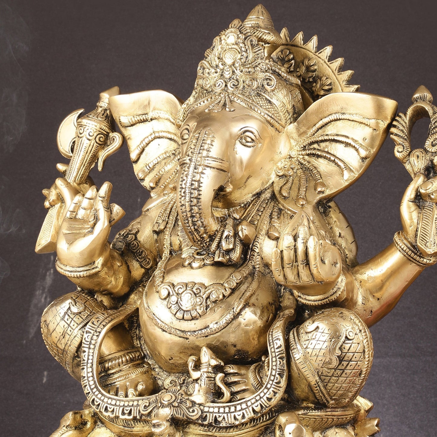 Pure Brass Lord Ganesha Statue Seated on Elephant Aasan - 18"