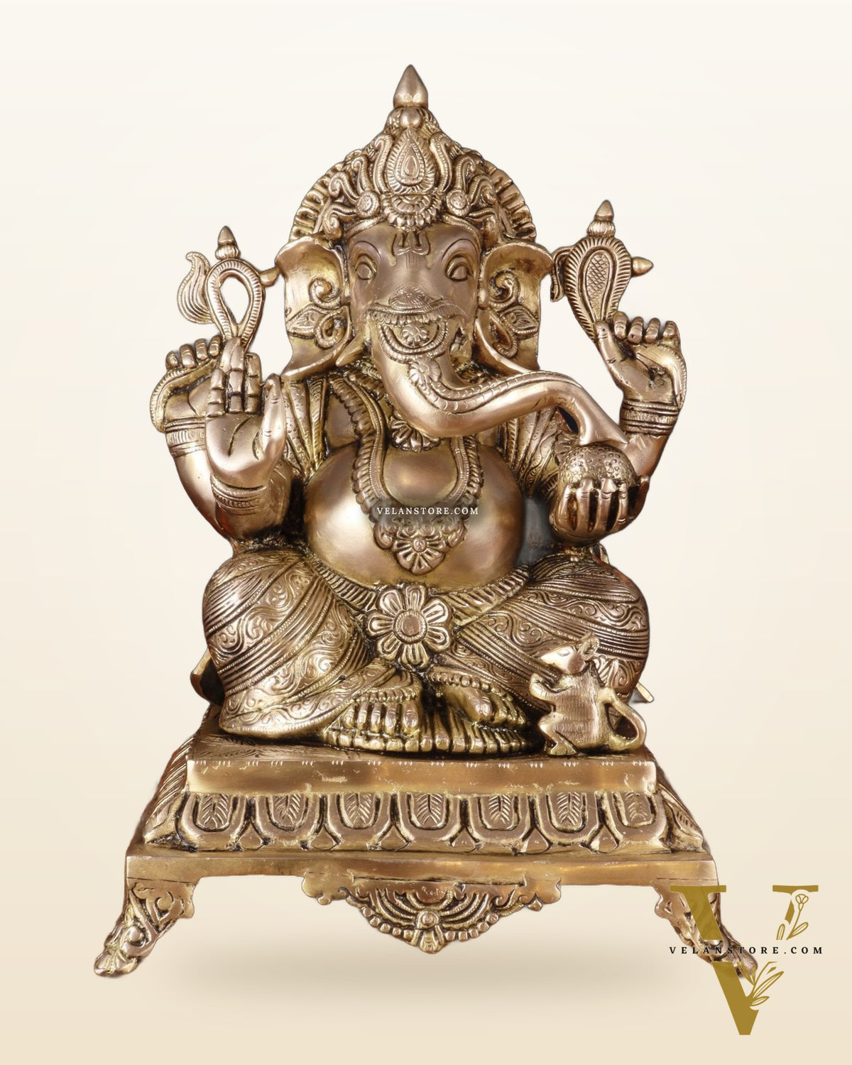 Pure Brass Lord Ganesha Statue – Unique Design, 15 Inch