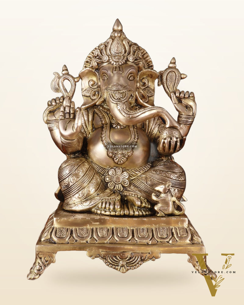 Pure Brass Lord Ganesha Statue – Unique Design, 15 Inch