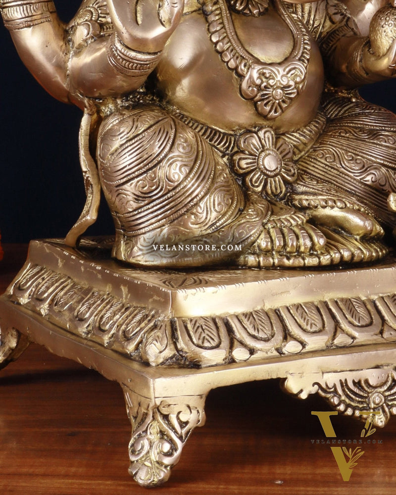 Pure Brass Lord Ganesha Statue – Unique Design, 15 Inch