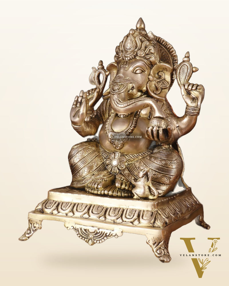 Pure Brass Lord Ganesha Statue – Unique Design, 15 Inch