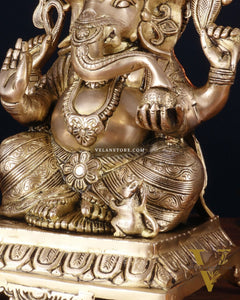 Pure Brass Lord Ganesha Statue – Unique Design, 15 Inch