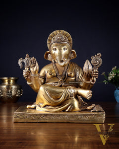 Pure Brass Lord Ganesha Statue with Crossed Legs – 10.5 Inch