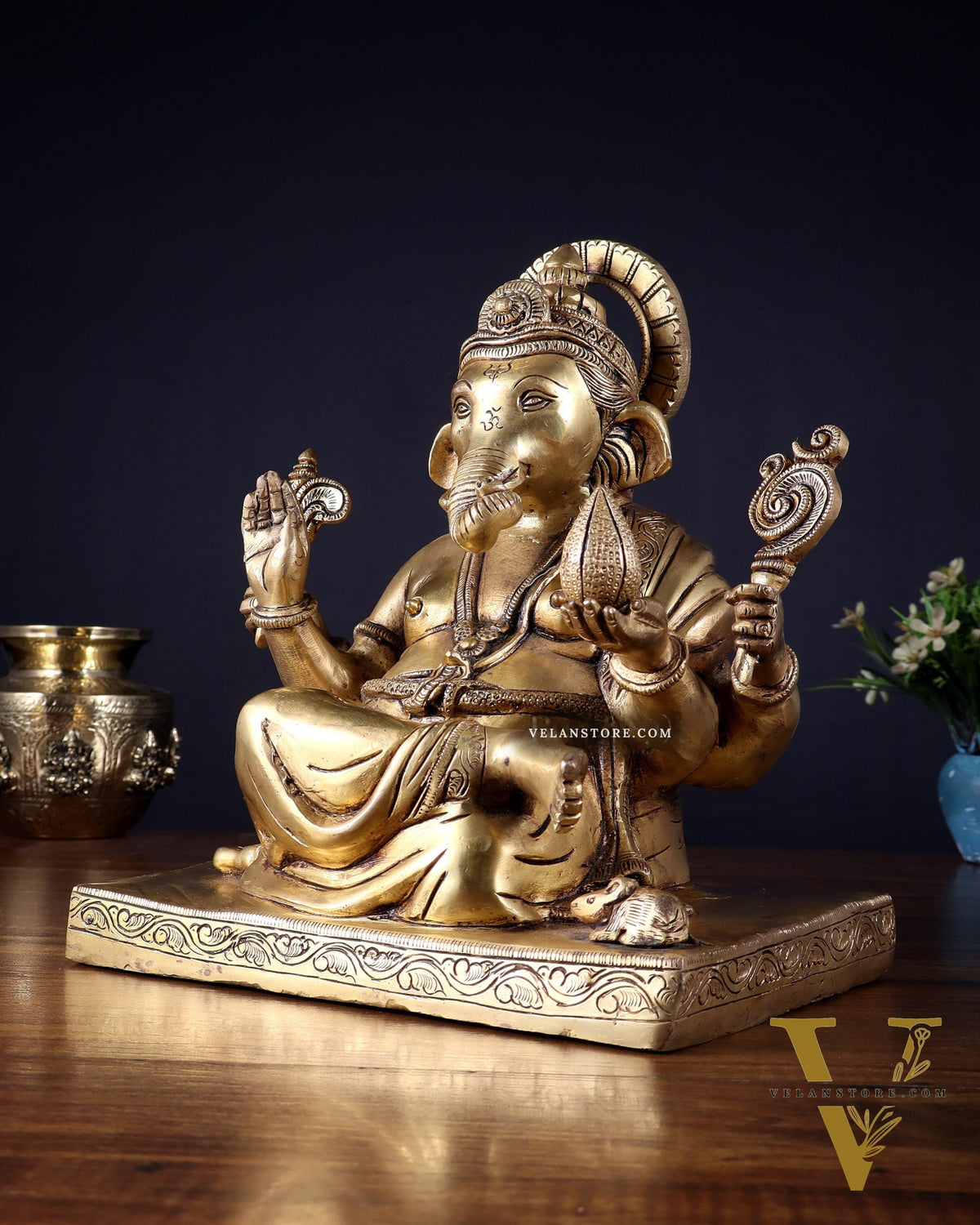 Pure Brass Lord Ganesha Statue with Crossed Legs – 10.5 Inch