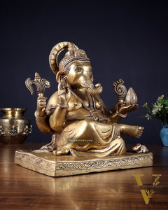 Pure Brass Lord Ganesha Statue with Crossed Legs – 10.5 Inch
