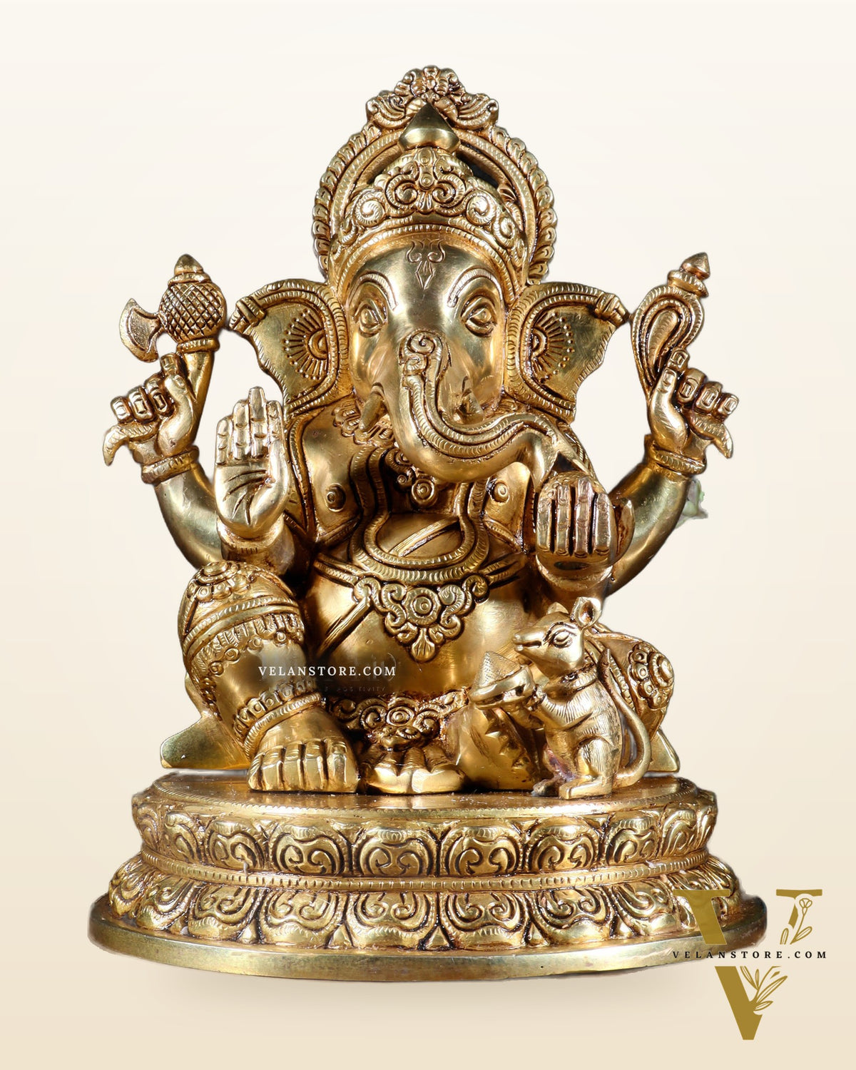 Pure Brass Lord Ganesha Statue with Enhanced Carvings – 11”