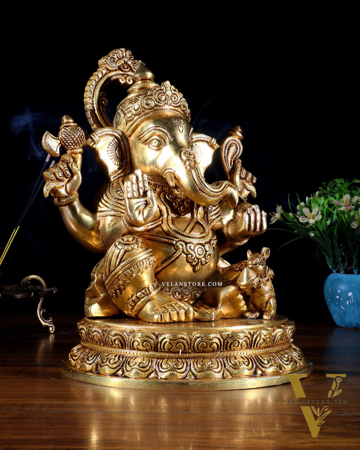 Pure Brass Lord Ganesha Statue with Enhanced Carvings – 11”