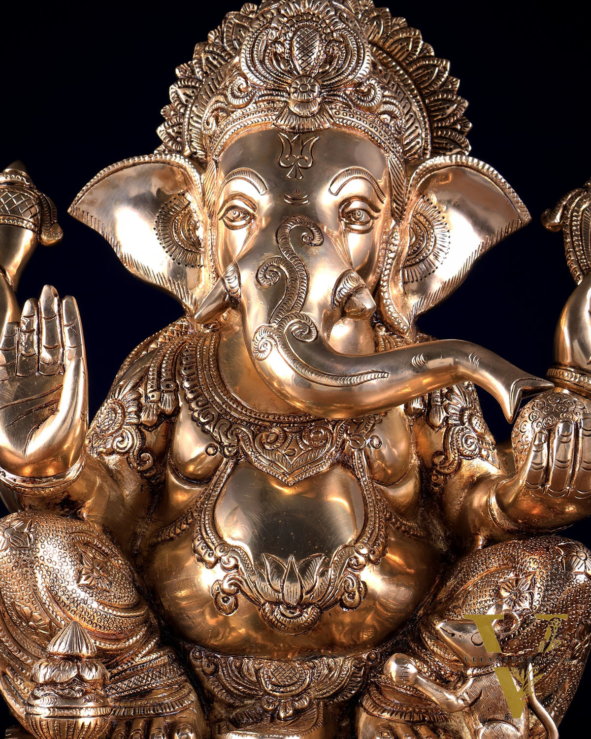 Pure Brass Lord Ganesha Statue with Enhanced Carvings 15.5 inch