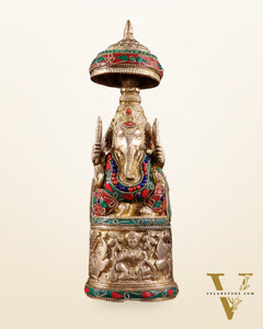 Pure Brass Lord Ganesha Statue with Gajalakshmi Carvings meenakari