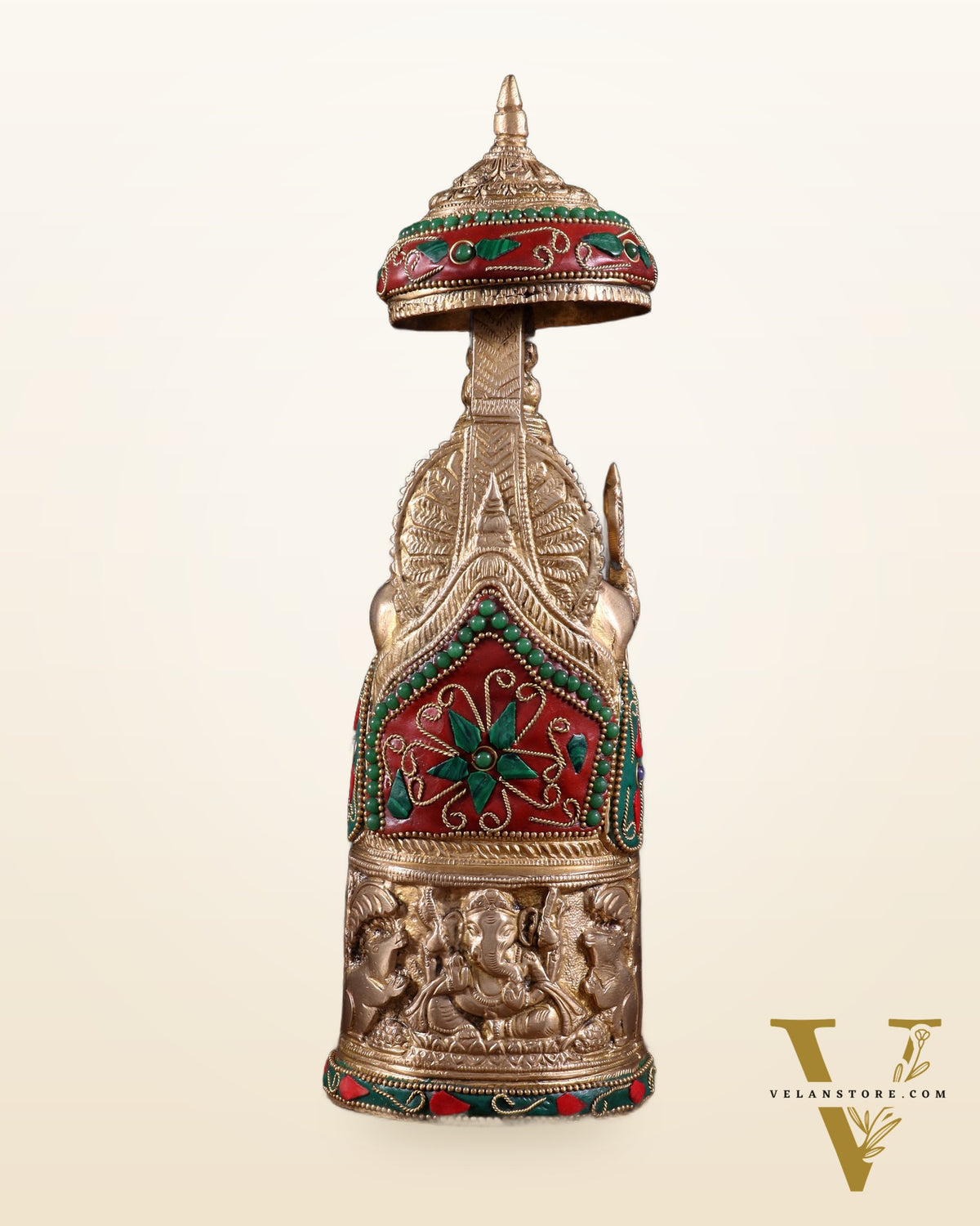 Pure Brass Lord Ganesha Statue with Gajalakshmi Carvings meenakari