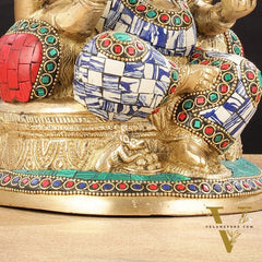 Pure Brass Lord Ganesha Statue with Mosaic work 8 inch