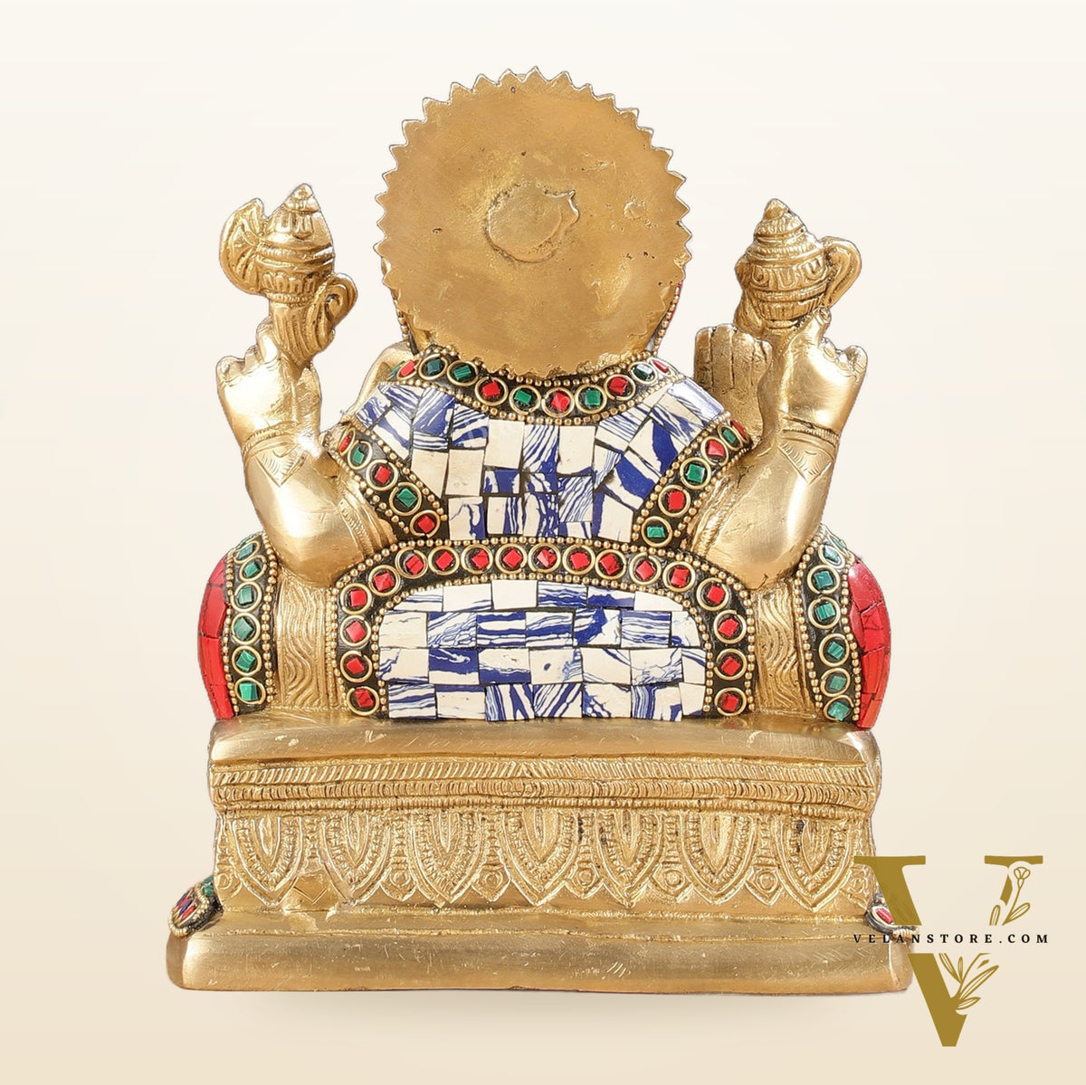 Pure Brass Lord Ganesha Statue with Mosaic work 8 inch