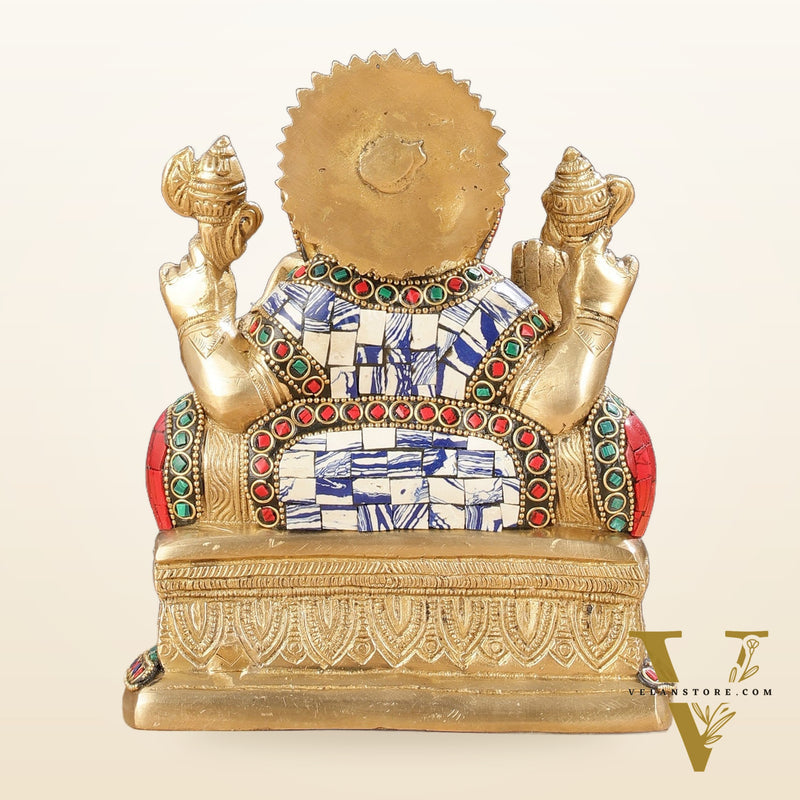 Pure Brass Lord Ganesha Statue with Mosaic work 8 inch