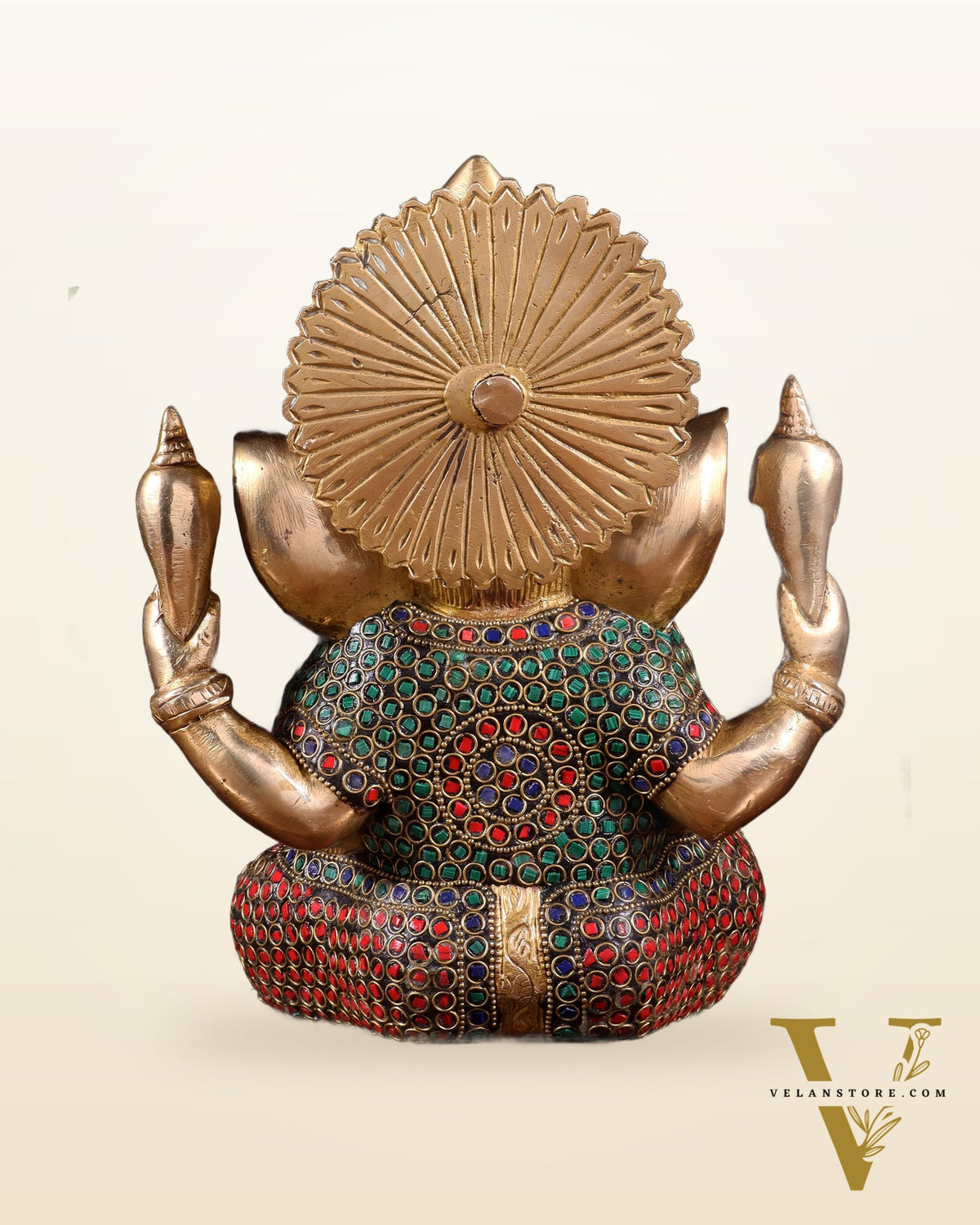 Pure Brass Lord Ganesha Statue with Rings & Stonework – 7.5 Inch