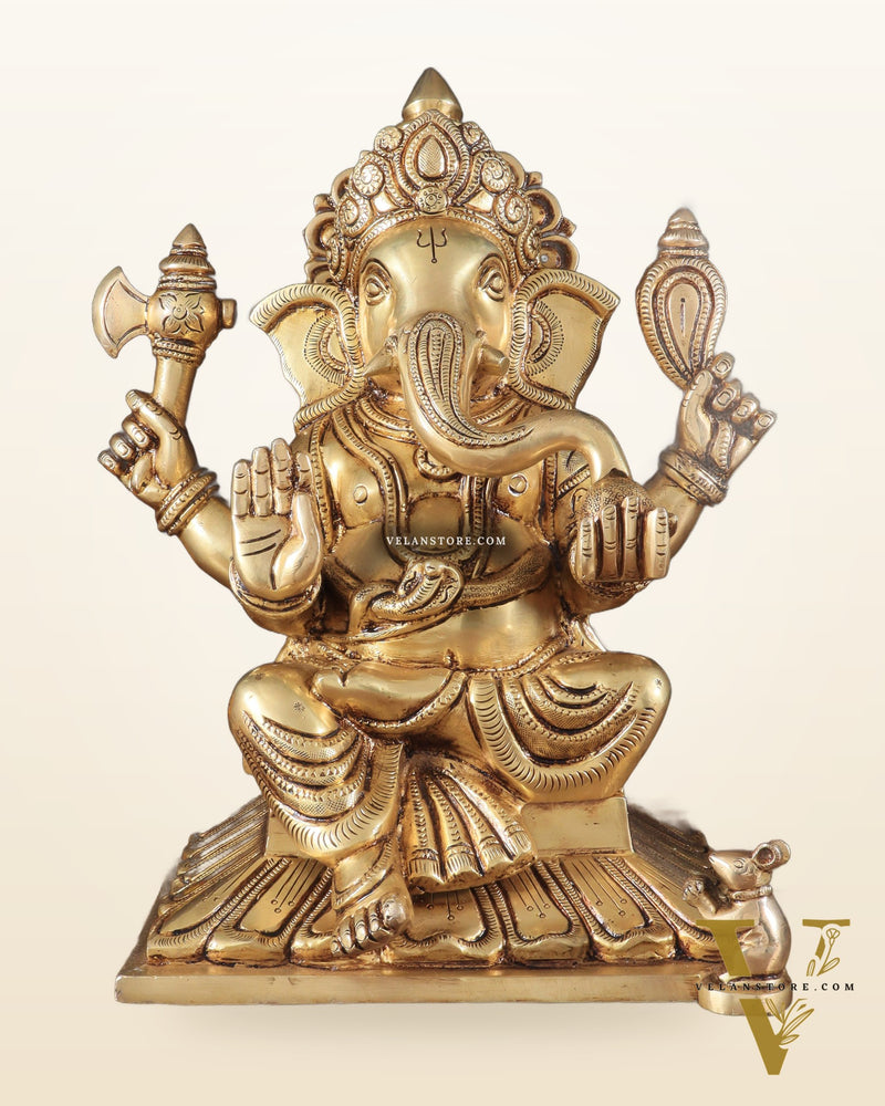 Pure Brass Lord Ganesha Unique Statue with Fine Carvings 11.5"