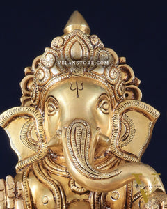 Pure Brass Lord Ganesha Unique Statue with Fine Carvings 11.5"