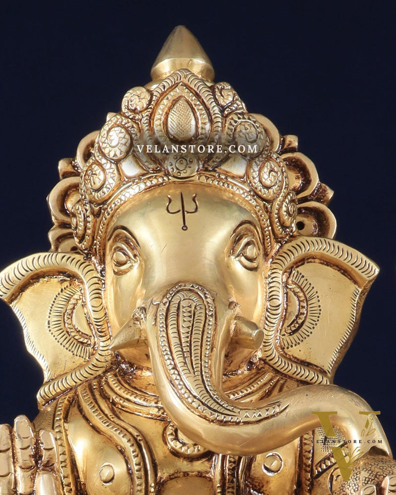 Pure Brass Lord Ganesha Unique Statue with Fine Carvings 11.5"