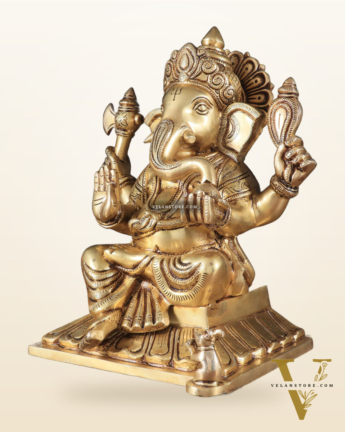 Pure Brass Lord Ganesha Unique Statue with Fine Carvings 11.5"