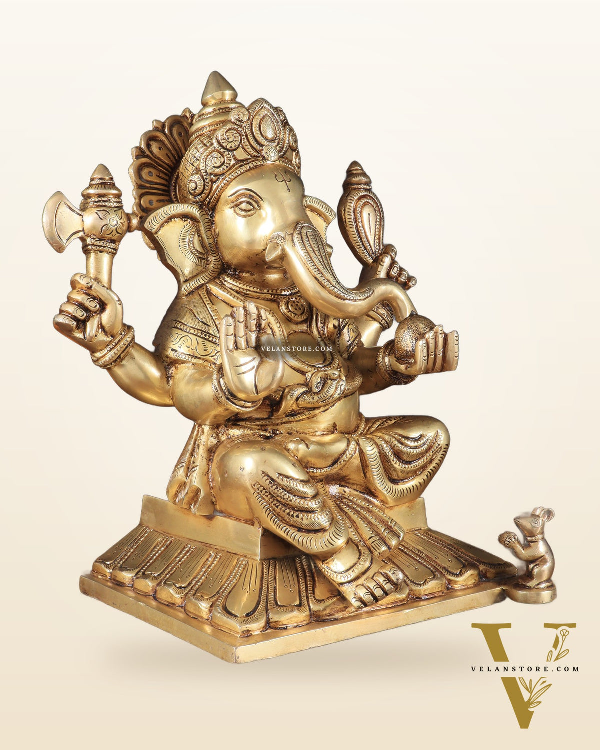 Pure Brass Lord Ganesha Unique Statue with Fine Carvings 11.5"