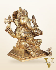 Pure Brass Lord Ganesha Unique Statue with Fine Carvings 11.5"