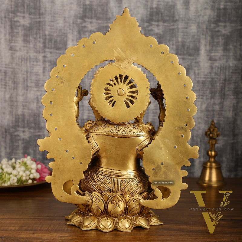 Pure Brass Lord Ganesha with Kirtimukha Prabhavali Aura | 15.5 Inch