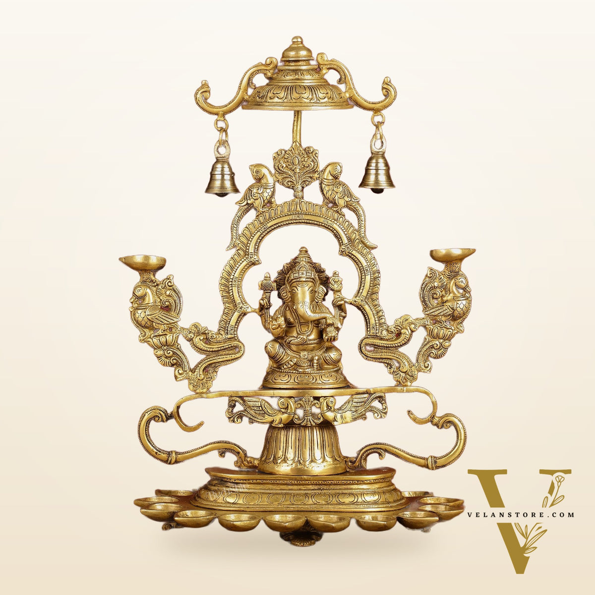 Pure Brass Lord Ganesha with multiple diyas oil lamps large