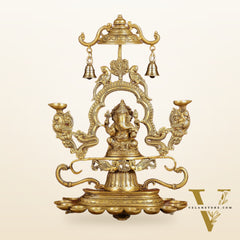 Pure Brass Lord Ganesha with multiple diyas oil lamps large