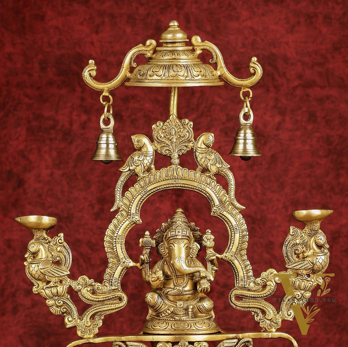 Pure Brass Lord Ganesha with multiple diyas oil lamps large