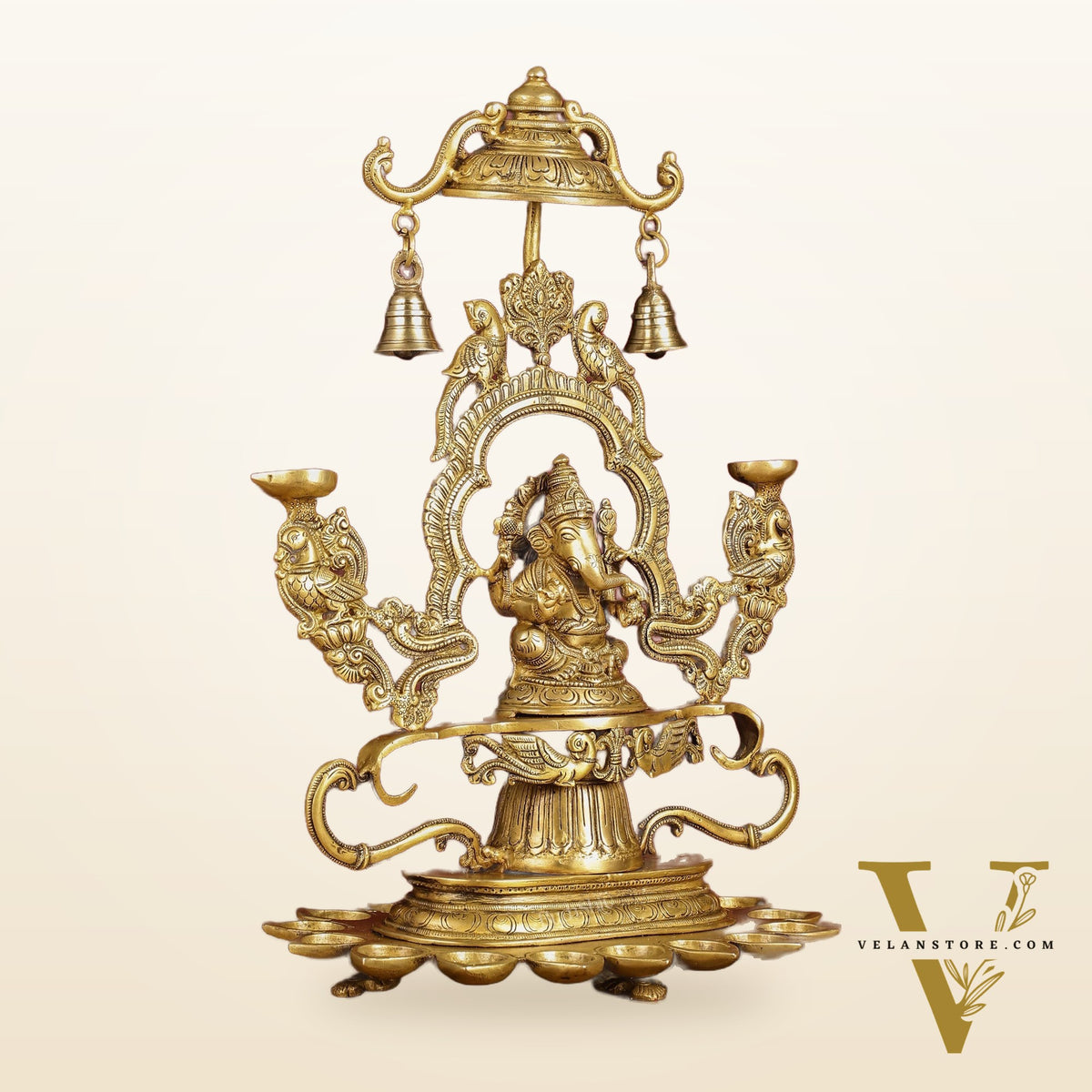 Pure Brass Lord Ganesha with multiple diyas oil lamps large
