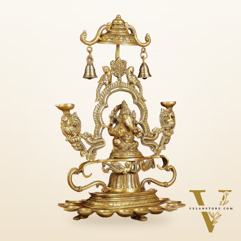 Pure Brass Lord Ganesha with multiple diyas oil lamps large
