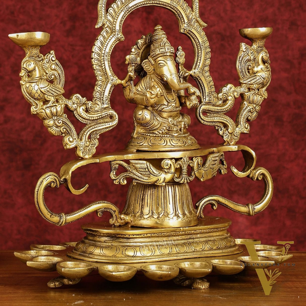 Pure Brass Lord Ganesha with multiple diyas oil lamps large