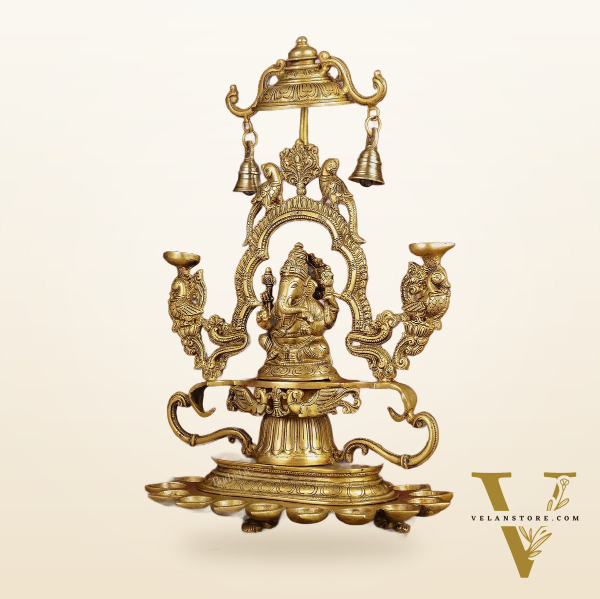 Pure Brass Lord Ganesha with multiple diyas oil lamps large