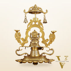 Pure Brass Lord Ganesha with multiple diyas oil lamps large