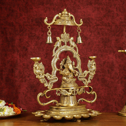 Pure Brass Lord Ganesha with multiple diyas oil lamps large