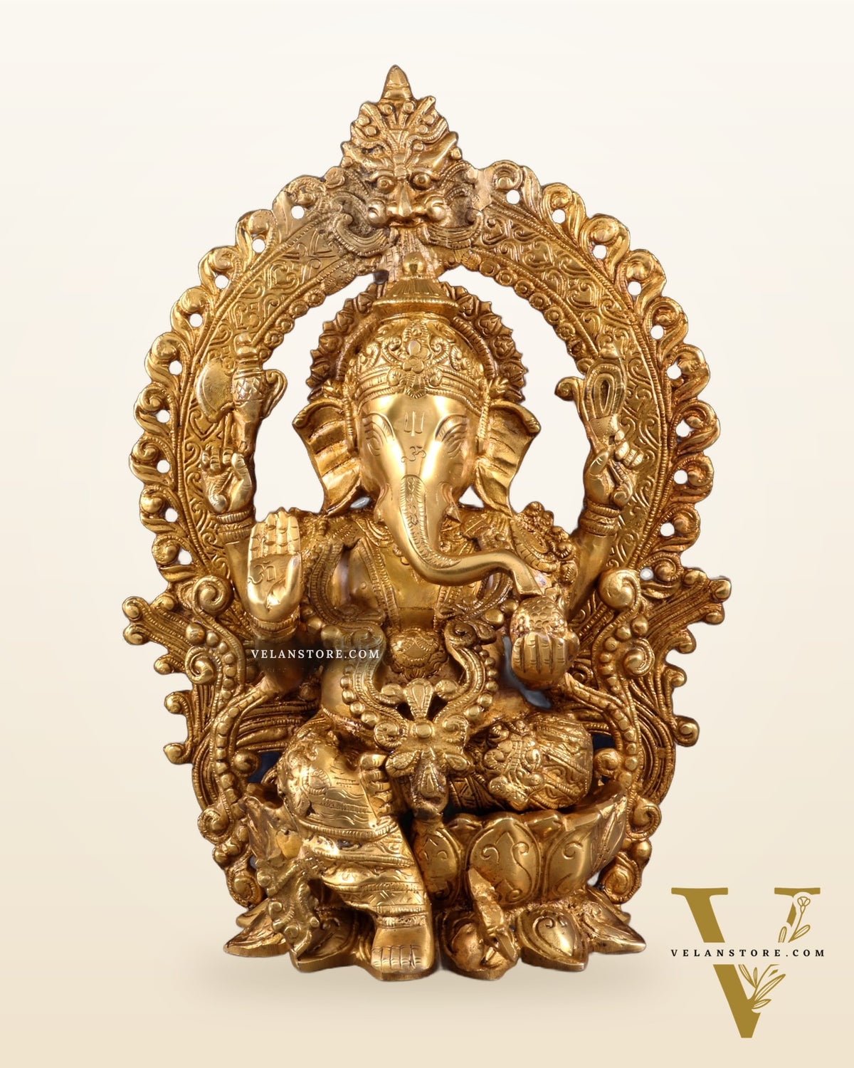 Pure Brass Lord Ganesha with Prabhavali Arch Statue – Fine Quality 15 inch