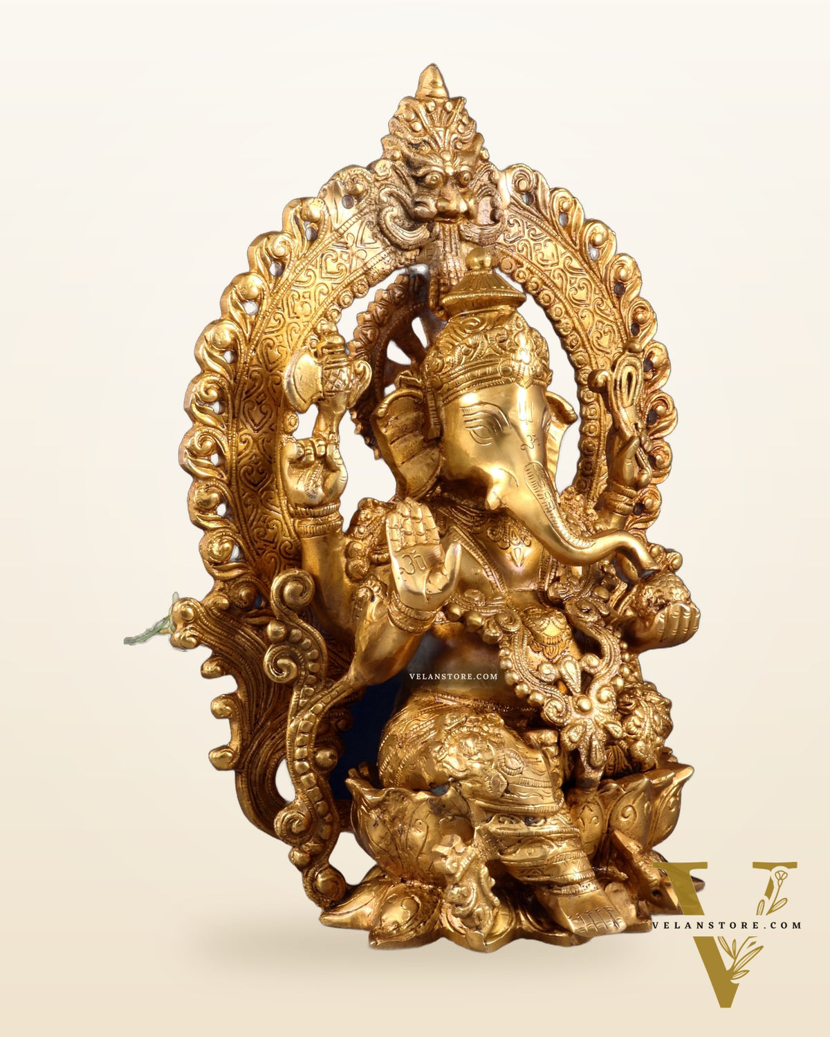 Pure Brass Lord Ganesha with Prabhavali Arch Statue – Fine Quality 15 inch