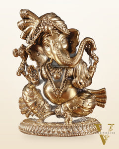 Pure Brass Lord Ganesha with Turban – Superfine Idol, 4 Inch