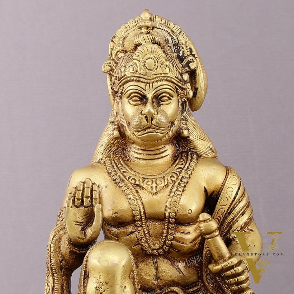 Pure Brass Lord Hanuman Aashirwaad Idol 10"