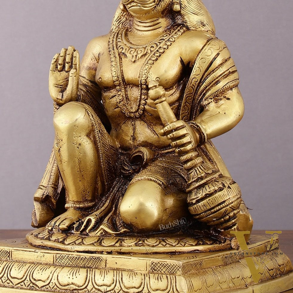Pure Brass Lord Hanuman Aashirwaad Idol 10"