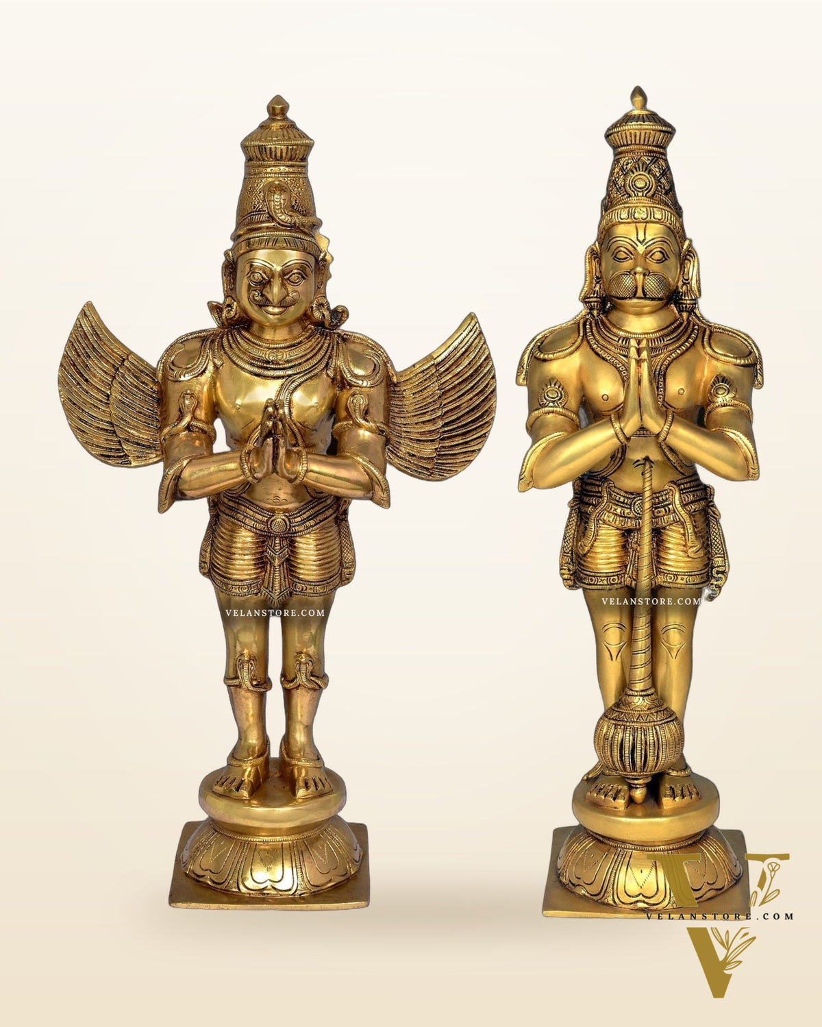 Pure Brass Lord Hanuman and Garuda Statue pair 22"