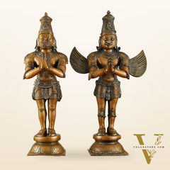 Pure Brass Lord Hanuman and Garuda Statue pair 22" vintage bronze tone