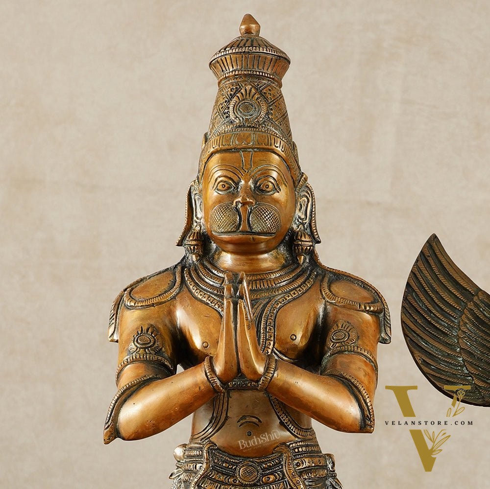 Pure Brass Lord Hanuman and Garuda Statue pair 22" vintage bronze tone