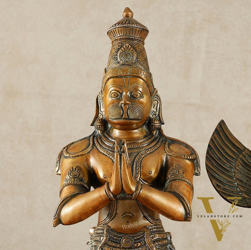 Pure Brass Lord Hanuman and Garuda Statue pair 22" vintage bronze tone