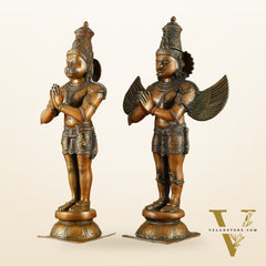 Pure Brass Lord Hanuman and Garuda Statue pair 22" vintage bronze tone