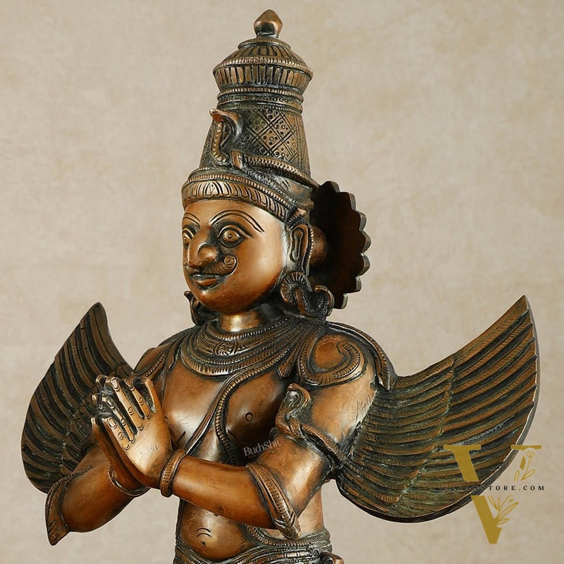 Pure Brass Lord Hanuman and Garuda Statue pair 22" vintage bronze tone