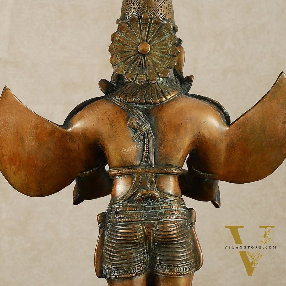 Pure Brass Lord Hanuman and Garuda Statue pair 22" vintage bronze tone