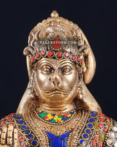 Pure Brass Lord Hanuman blessing Idol 10" with stonework
