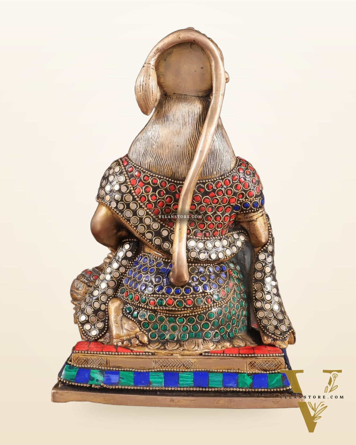 Pure Brass Lord Hanuman blessing Idol 10" with stonework