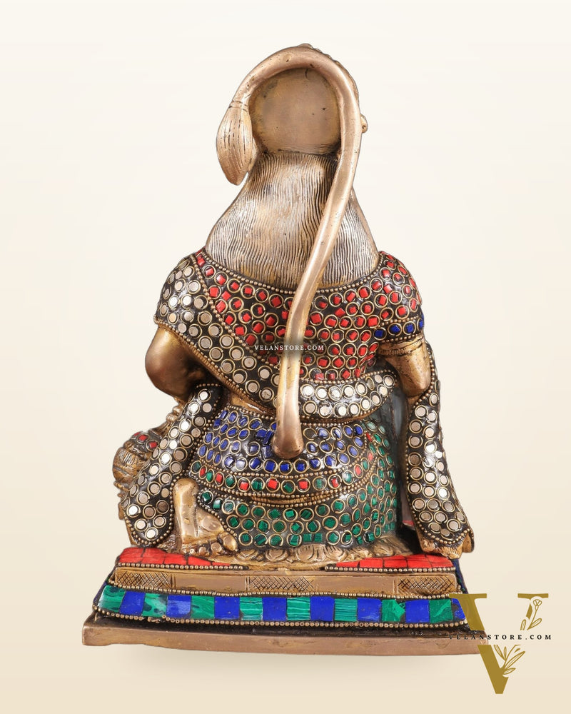 Pure Brass Lord Hanuman blessing Idol 10" with stonework