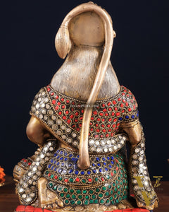 Pure Brass Lord Hanuman blessing Idol 10" with stonework